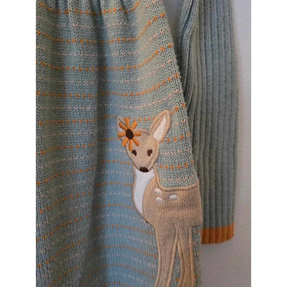 Cynthia Rowley Kids Blue Knit Fawn Deer Sunflower Sweater Dress Size S 5/6